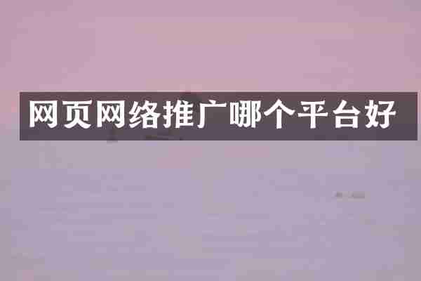 网页网络推广哪个平台好