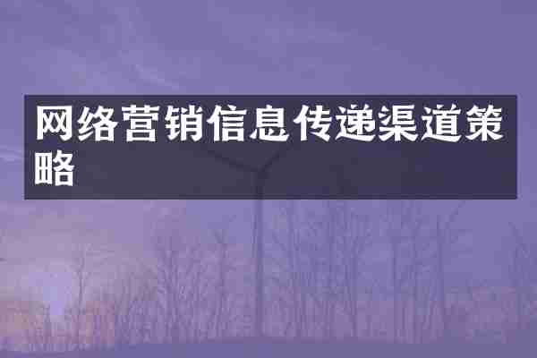 网络营销信息传递渠道策略