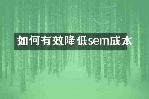 如何有效降低sem成本